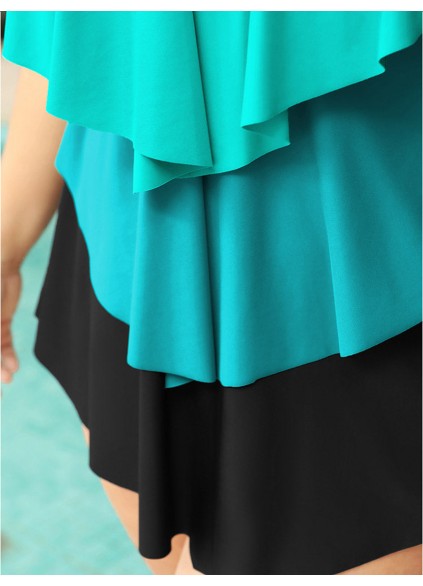 Tiered ruffled patchwork swimsuit one-piece