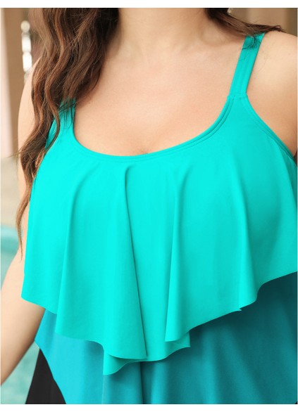 Tiered ruffled patchwork swimsuit one-piece