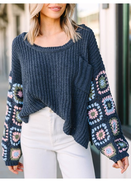 What You Like Gray Crochet Sweater