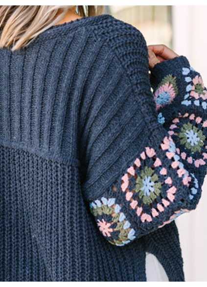 What You Like Gray Crochet Sweater