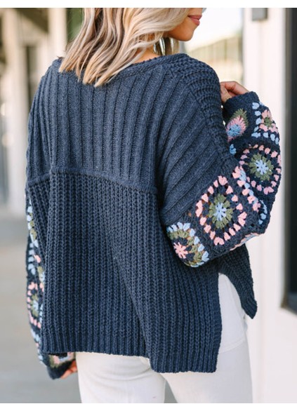 What You Like Gray Crochet Sweater