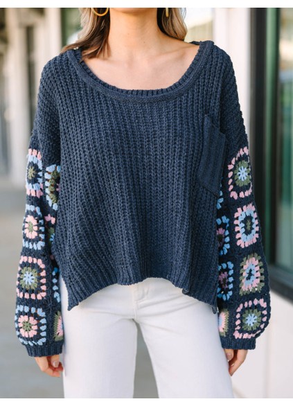 What You Like Gray Crochet Sweater