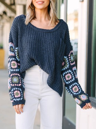 What You Like Gray Crochet Sweater