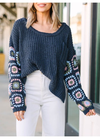 What You Like Gray Crochet Sweater