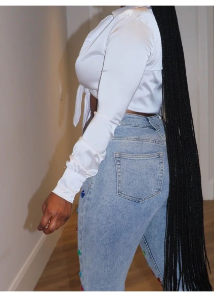 White Silk Lace Up Top