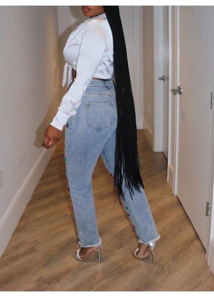White Silk Lace Up Top