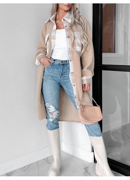 Women's Casual Elegant Plaid Long Jacket Coat