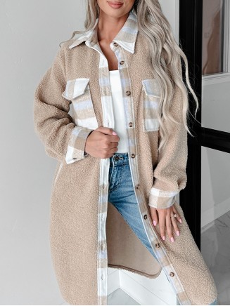 Women's Casual Elegant Plaid Long Jacket Coat