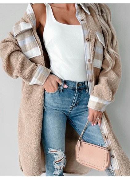 Women's Casual Elegant Plaid Long Jacket Coat