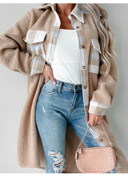 Women's Casual Elegant Plaid Long Jacket Coat