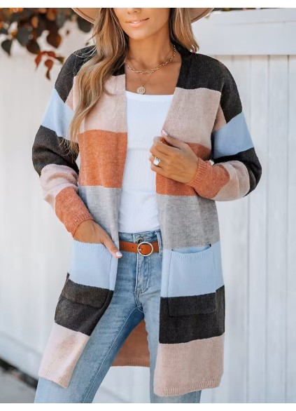 Women's casual striped cardigan