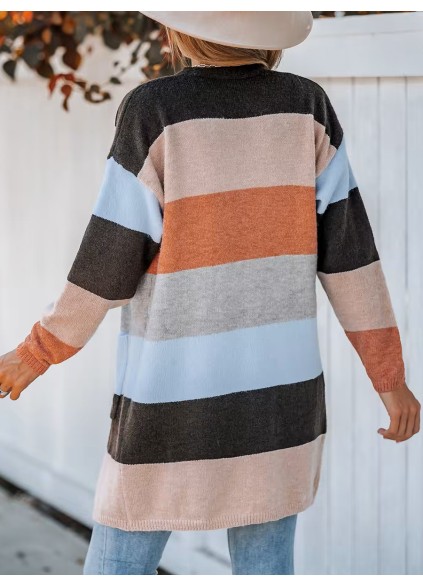 Women's casual striped cardigan