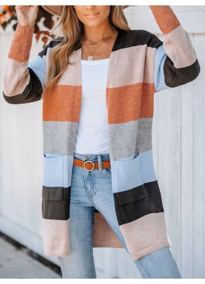 Women's casual striped cardigan