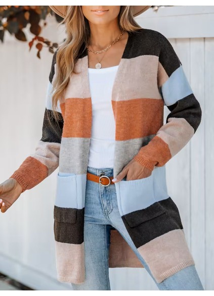 Women's casual striped cardigan