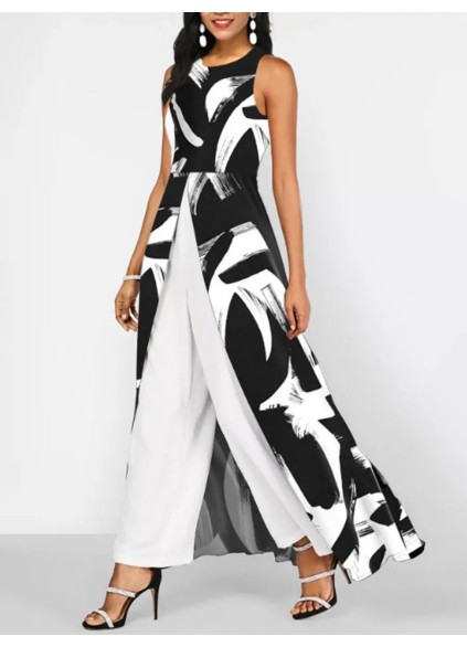 Women's elegant simple geometric pattern waist slimming romper