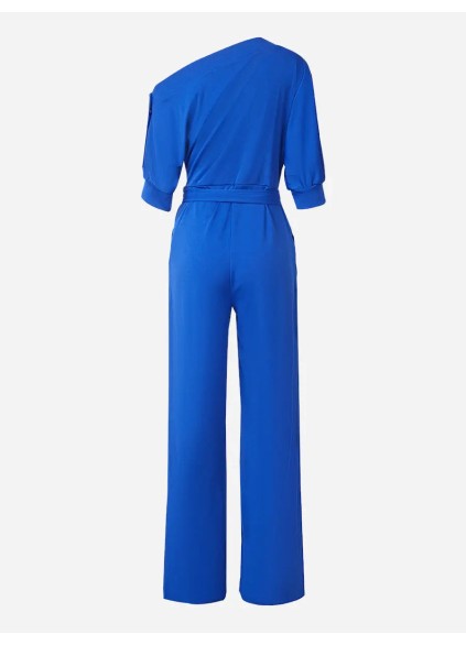 Women's elegant simple oblique shoulder neckline waist slimming romper