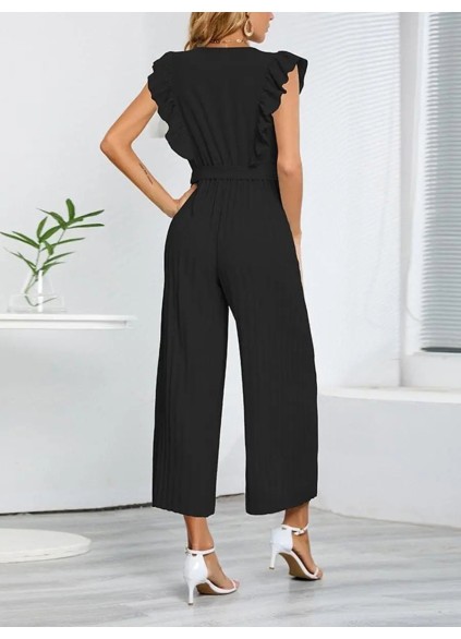 Women's elegant V-neck ruffled waist slimming romper