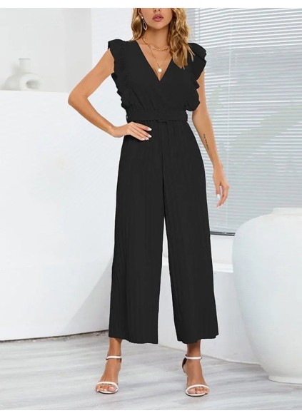 Women's elegant V-neck ruffled waist slimming romper