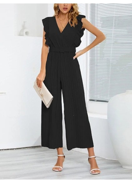Women's elegant V-neck ruffled waist slimming romper
