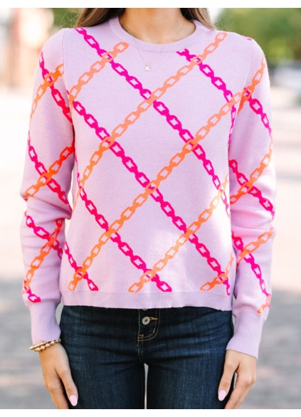 Women's purple chain print sweater