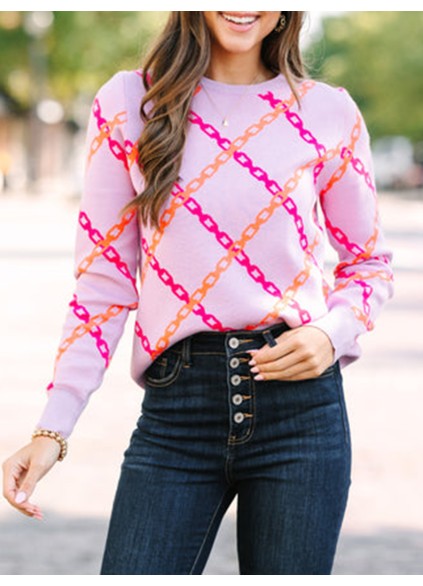 Women's purple chain print sweater