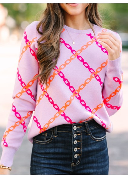 Women's purple chain print sweater