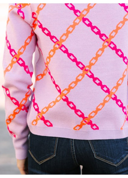 Women's purple chain print sweater