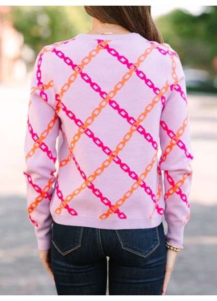 Women's purple chain print sweater