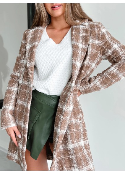 Women's simple fashion plaid tweed coat