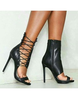 Lace Up Cutout High Heel Sandal Boots