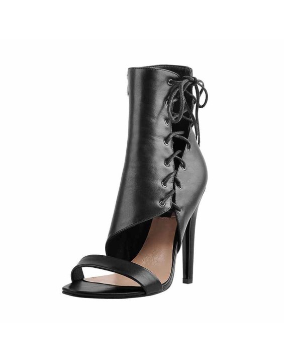 Lace Up Cutout High Heel Sandal Boots