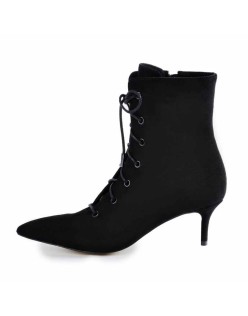 Kitten Low Heel Pointed Toe Lace Up Ankle Boots