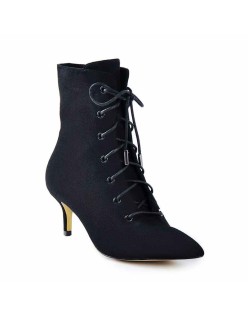 Kitten Low Heel Pointed Toe Lace Up Ankle Boots