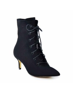 Kitten Low Heel Pointed Toe Lace Up Ankle Boots