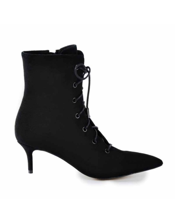 Kitten Low Heel Pointed Toe Lace Up Ankle Boots