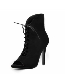 Peep Toe Lace Up Stiletto Ankle Boots