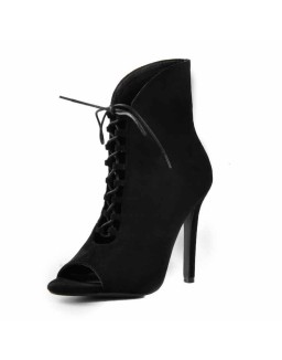 Peep Toe Lace Up Stiletto Ankle Boots