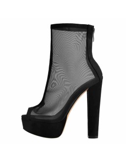 Mesh Peep Toe Platform Chunky High Heel Sandals Boots