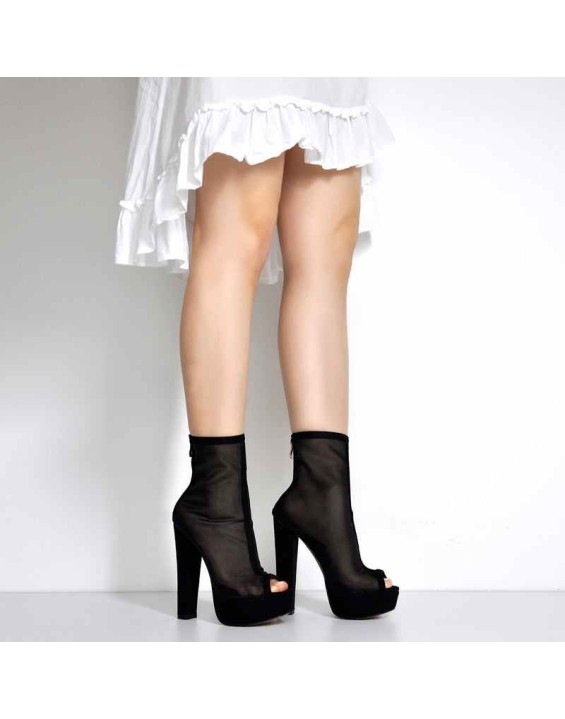 Mesh Peep Toe Platform Chunky High Heel Sandals Boots