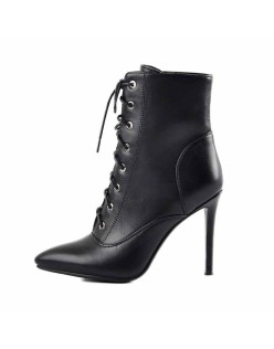 Pointy Toe Lace up Stiletto High Heel Ankle Boots