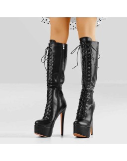 Platform Lace-Up Knee High Boot