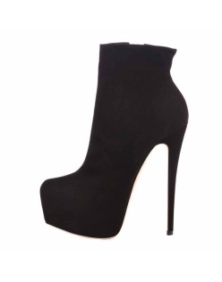 Round Toe Side Zipper Slim Ankle Boots