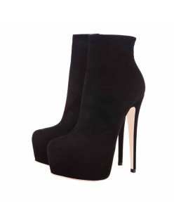 Round Toe Side Zipper Slim Ankle Boots