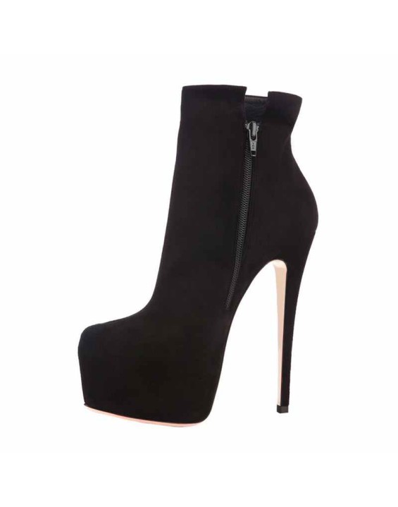 Round Toe Side Zipper Slim Ankle Boots