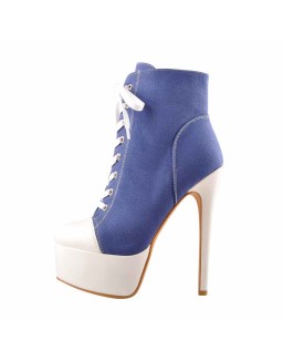 Canvas High Heel Sneaker Lace Up Platform Ankle Boots