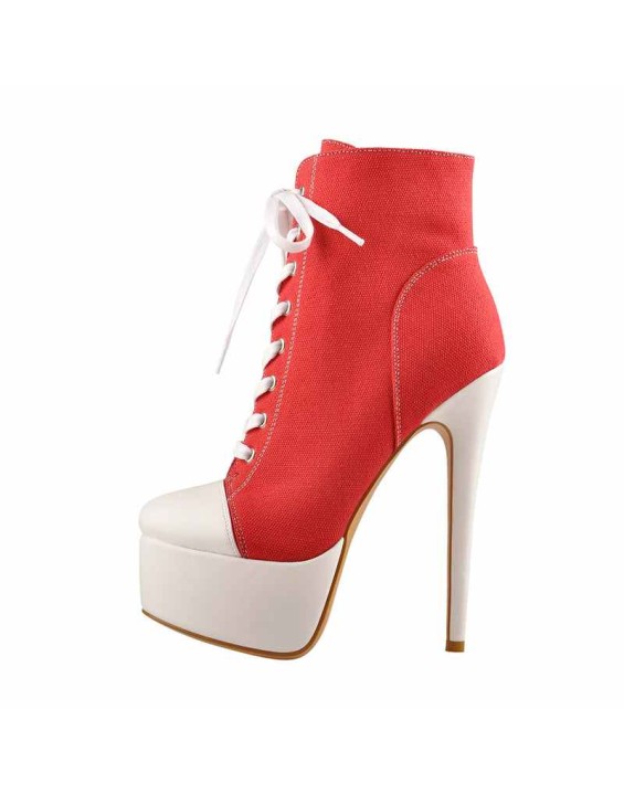 Canvas High Heel Sneaker Lace Up Platform Ankle Boots