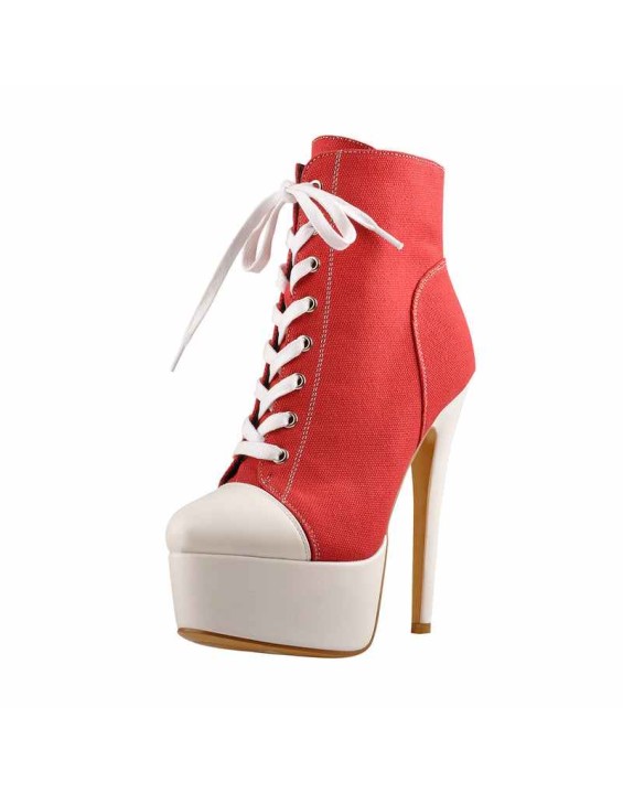 Canvas High Heel Sneaker Lace Up Platform Ankle Boots
