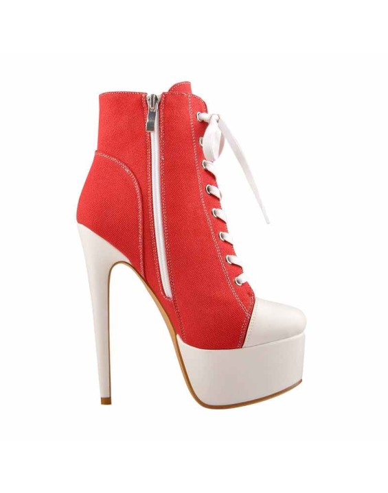 Canvas High Heel Sneaker Lace Up Platform Ankle Boots