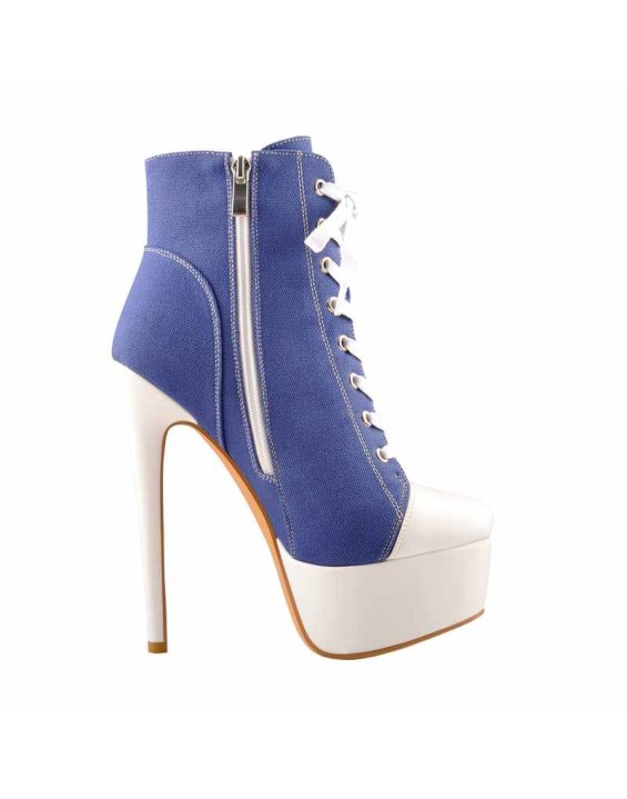 Canvas High Heel Sneaker Lace Up Platform Ankle Boots