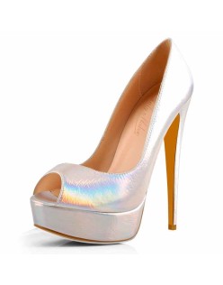 Holographic Peep Toe Stiletto Heel Platform Pumps